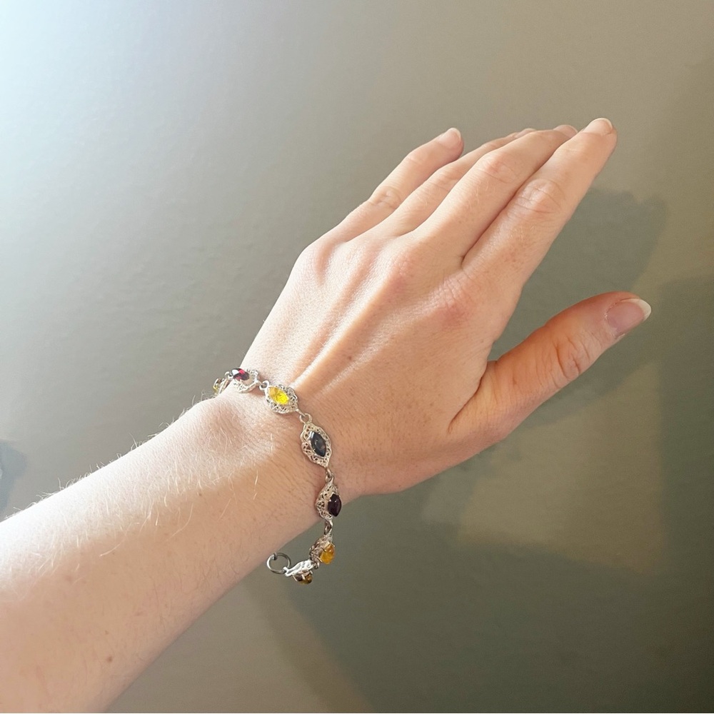 Baltic Green, Red, and Yellow Amber Bracelet